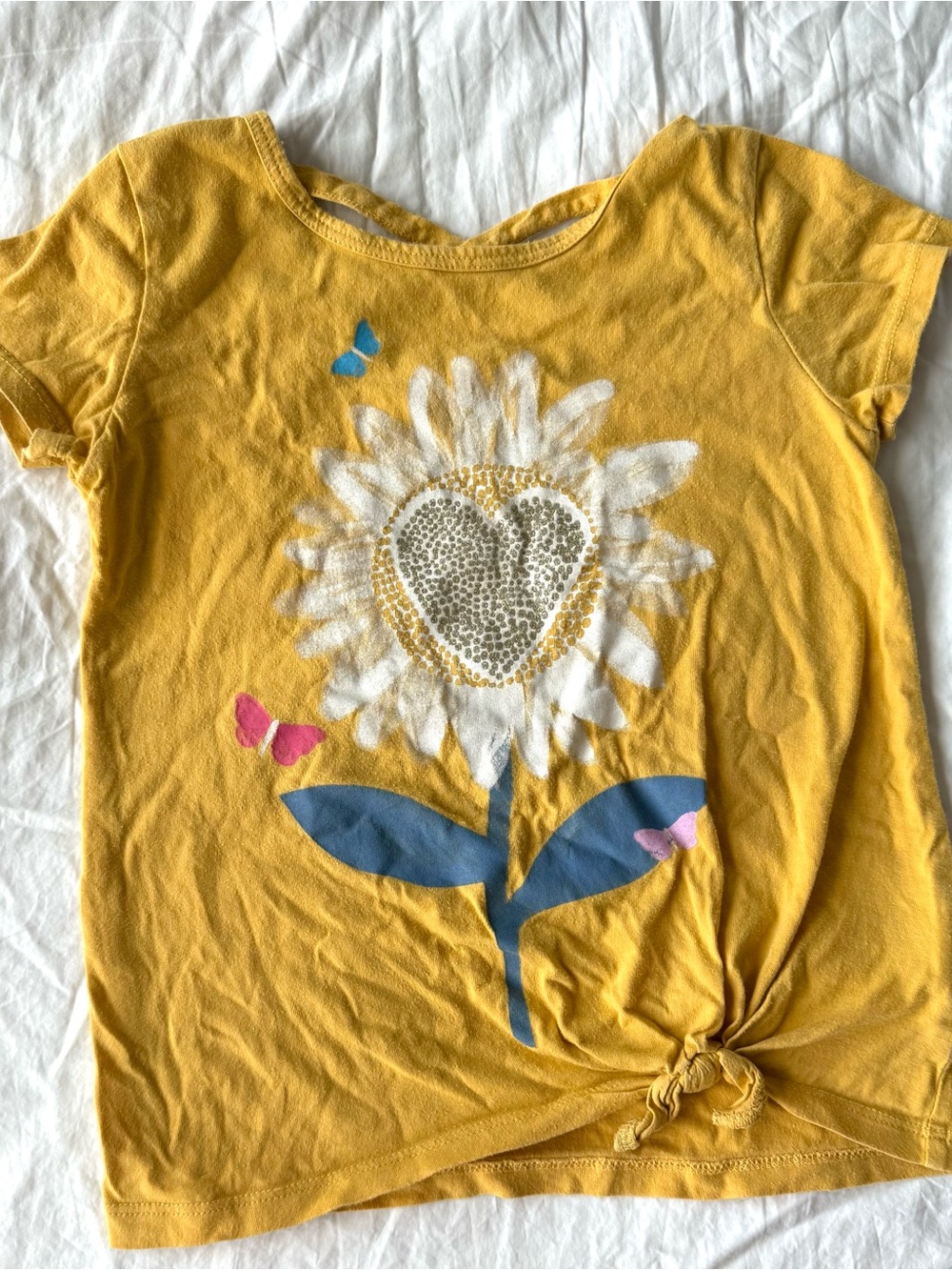 Carter's Yellow Sunflower Heart Knot Tee with Back Detail